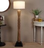 Shiny White Cotton Shade Club Floor Lamp With Mango wood Base