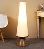 White Cotton Shade Torchiere Floor Lamp With Wood & Metal Base