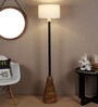 Metz White Cotton Shade Club Floor Lamp With Wood & Metal Base