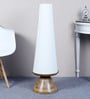White Cotton Shade Torchiere Floor Lamp With Wood & Metal Base