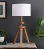 Margaux White Fabric Shade Night Lamp With Mango wood Base