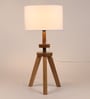 Margaux White Fabric Shade Night Lamp With Mango wood Base