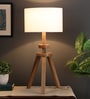 Margaux White Fabric Shade Night Lamp With Mango wood Base