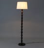 Chicago White Fabric Shade Club Floor Lamp With Mango wood Base