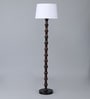 Chicago White Fabric Shade Club Floor Lamp With Mango wood Base