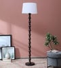 Chicago White Fabric Shade Club Floor Lamp With Mango wood Base