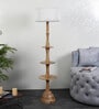 Bow White Iron Shade Club Floor Lamp With Wood Base
