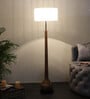Voila White Iron Shade Club Floor Lamp With Wood Base