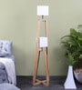 Bastian White Iron Shade Novelty Floor Lamp With Wood Base