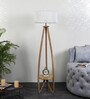 Ronan White Iron Shade Shelf Floor Lamp With Wood Base