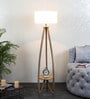 Ronan White Iron Shade Shelf Floor Lamp With Wood Base