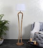 Gerard White Iron Shade Club Floor Lamp With Wood Base