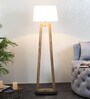 Triune White Iron Shade Club Floor Lamp With Wood Base