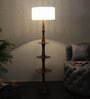 Bow White Iron Shade Club Floor Lamp With Wood Base