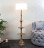 Bow White Iron Shade Club Floor Lamp With Wood Base