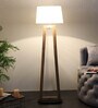 Triune White Iron Shade Club Floor Lamp With Wood Base