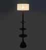 Bow White Iron Shade Club Floor Lamp With Wood Base