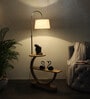 Contemporary White Iron Shade Shelf Floor Lamp With Wood Base