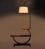 Contemporary White Iron Shade Shelf Floor Lamp With Wood Base