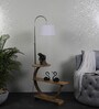 Contemporary White Iron Shade Shelf Floor Lamp With Wood Base