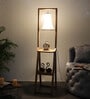 Patrice White Iron Shade Shelf Floor Lamp With Wood Base