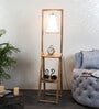 Patrice White Iron Shade Shelf Floor Lamp With Wood Base
