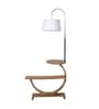 Contemporary White Iron Shade Shelf Floor Lamp With Wood Base