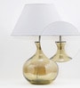 Diagon White Cottan Fabric Shade Night Lamp With Glass Base
