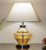 Unica White Cottan Fabric Shade Night Lamp With Metal & Glass Base