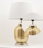 Venus White Cottan Fabric Shade Night Lamp With Metal & Glass Base