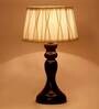 Dorian White Fabric Shade Night Lamp With Wood Base