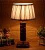 Garlen White Fabric Shade Night Lamp With Wood Base