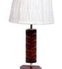 Garlen White Fabric Shade Night Lamp With Wood Base
