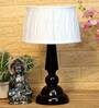 Metz White Fabric Shade Night Lamp With Wood Base