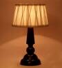 Metz White Fabric Shade Night Lamp With Wood Base