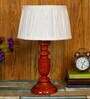Joshaphus White Fabric Shade Night Lamp With Wood Base