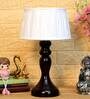 Dorian White Fabric Shade Night Lamp With Wood Base