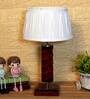 Garlen White Fabric Shade Night Lamp With Wood Base