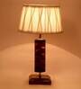 Garlen White Fabric Shade Night Lamp With Wood Base