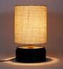 White Shade Table Lamp With Wood Base