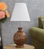 Marsham White Fabric Shade Night Lamp With Wood Base