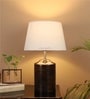 Knepp White Fabric Shade Night Lamp With Wood Base