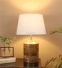 Venus White Fabric Shade Night Lamp With Wood Base