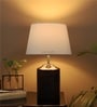 Knepp White Fabric Shade Night Lamp With Wood Base