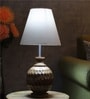 Marsham White Fabric Shade Night Lamp With Wood Base