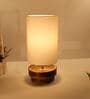 Lecce White Cotton Shade Table Lamp With Wood Base