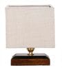 White Shade Table Lamp With Wood Base