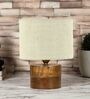 White Shade Table Lamp With Wood Base