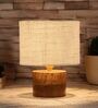White Shade Table Lamp With Wood Base