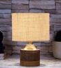 White Shade Table Lamp With Wood Base